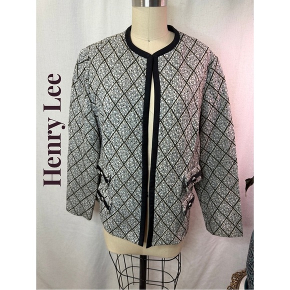 Henry Lee Jackets & Blazers - Henry Lee Black White Textured Jacket Open Front Blazer Women’s | See Pics 4 sz